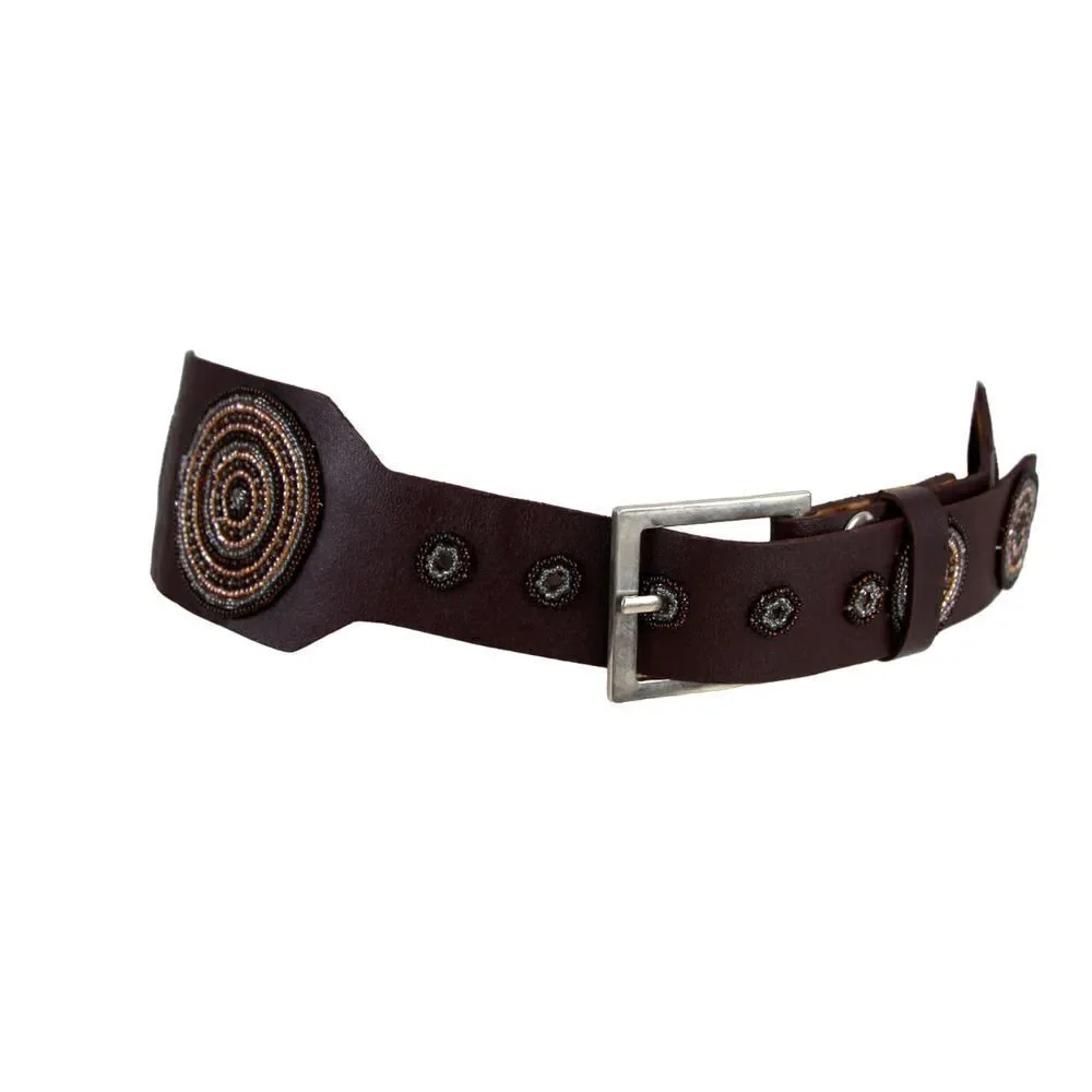 HandCrafted BROWN EMBELLISHED REAL LEATHER 2 3/8